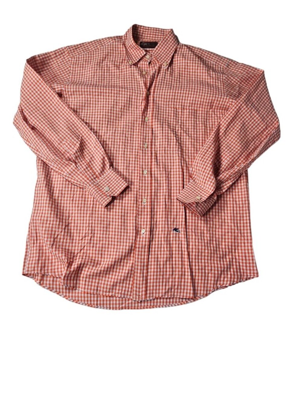 Etro Mens Plaid Button Down Shirt Size 42 L Orange White Check 100 Cotton